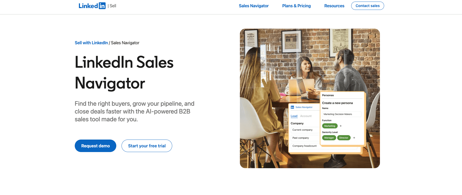 LinkedIn sales navigator's landing page